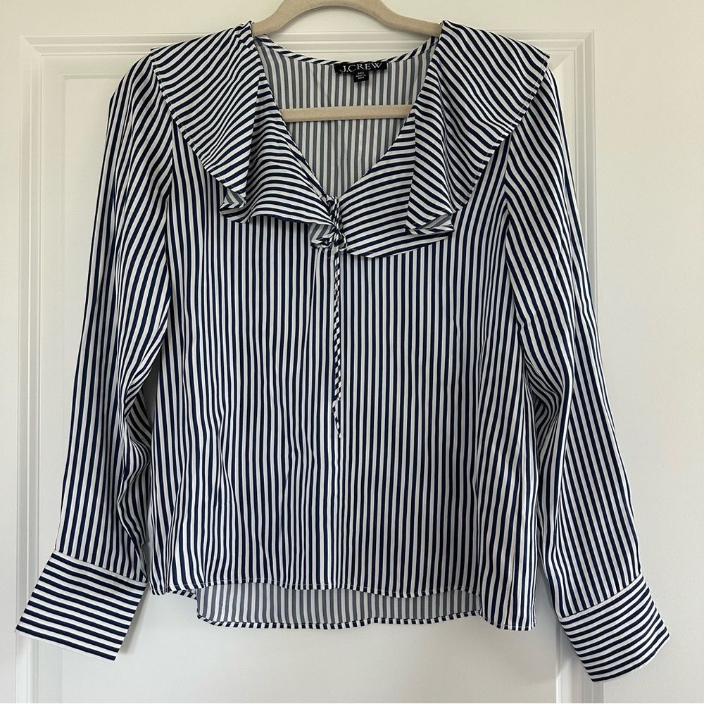 J. Crew Satin Long Sleeve Striped Blouse XXS